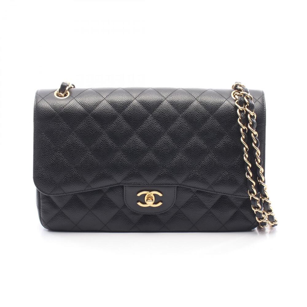 Chanel Matelasse Single Flap Shoulder Bag Caviar Leather Grained Calfskin Black